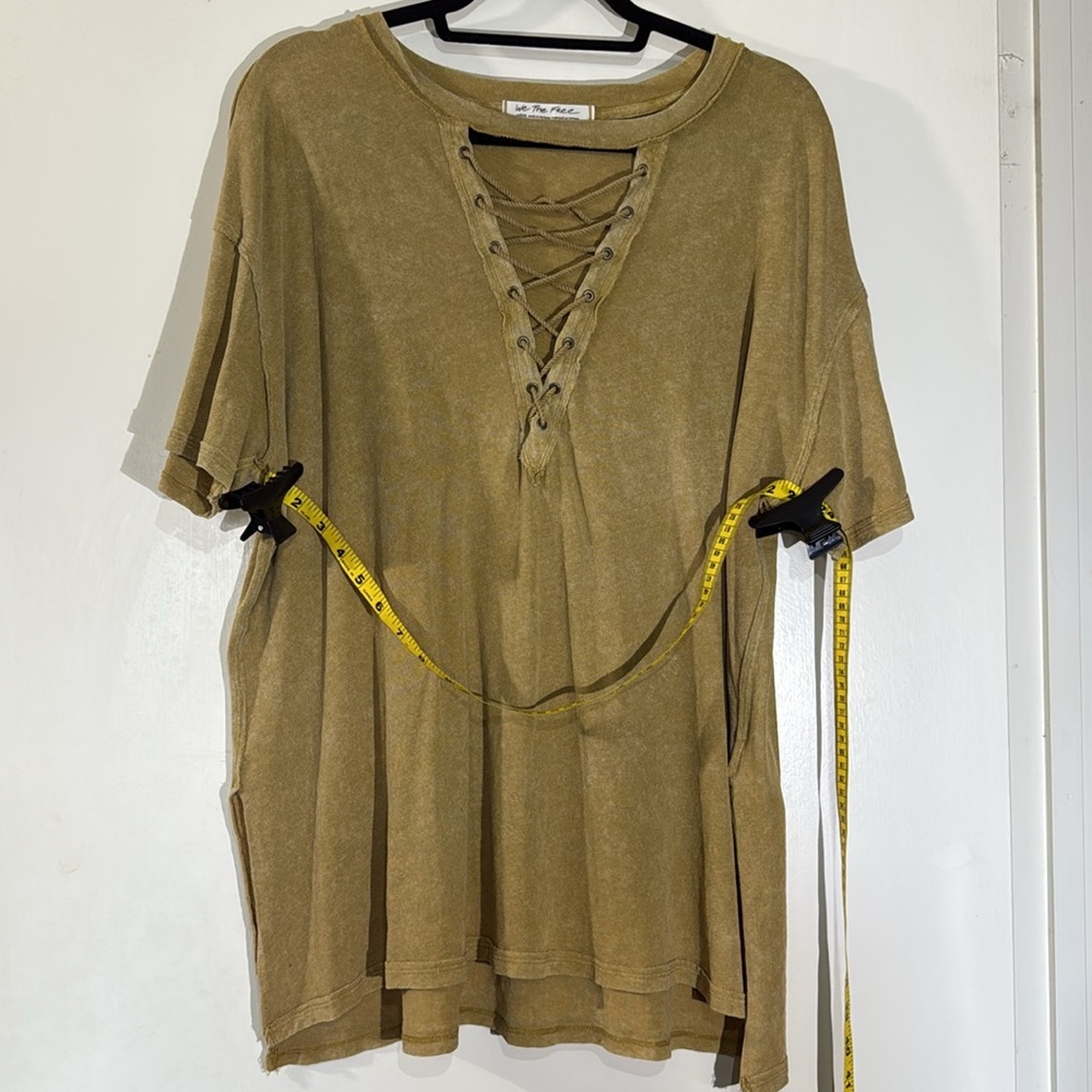 We The Free Boxy Olive Green Tie Front Oversized Side Slits T-Shirt Size Large - Picture 6 of 6